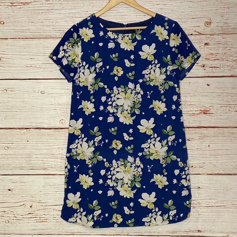 Lulus Floriana Navy Blue Floral Print Shift Dress Sz M - Picture 6 of 14